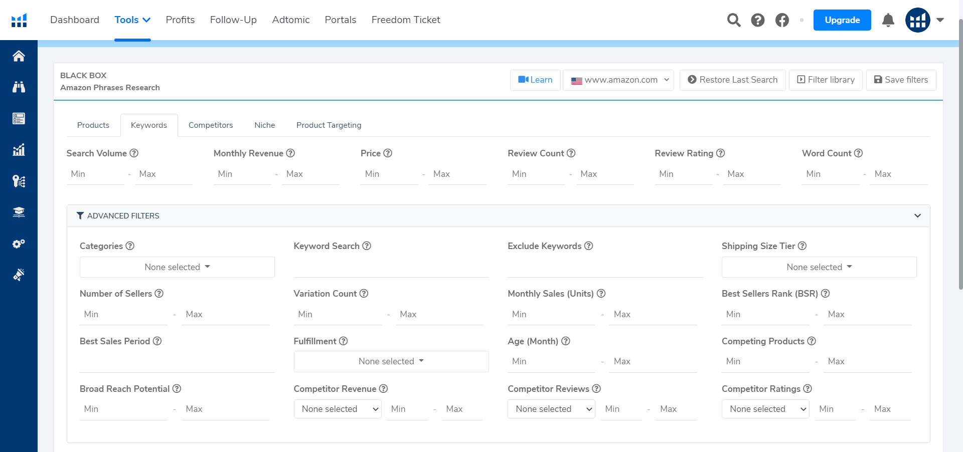 helium 10 black box dashboard