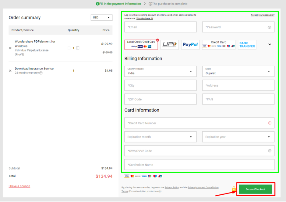 Fill in the details and click on ‘Secure Checkout