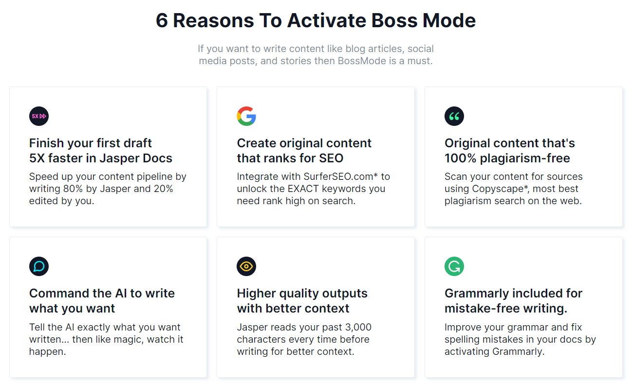Jasper AI Boss Mode Features