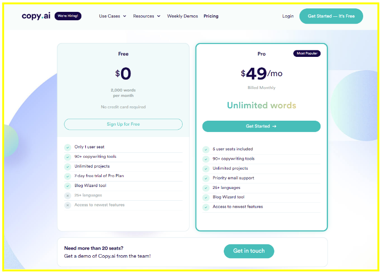 New Copy.ai Pricing Plans