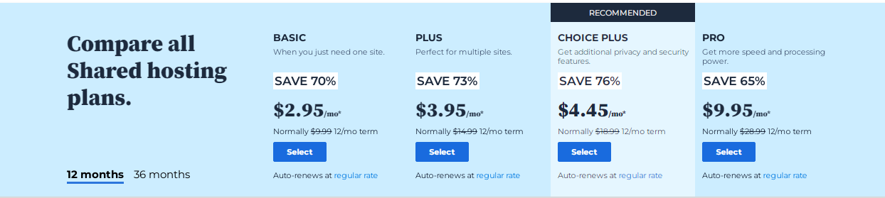 Bluehost Pricing