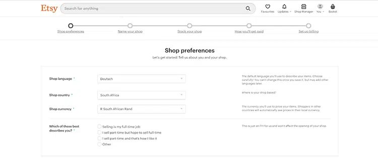 Shop Preferences