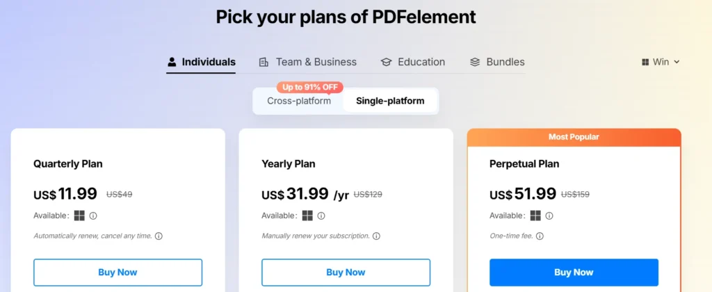 PDFElement Pricing Plans