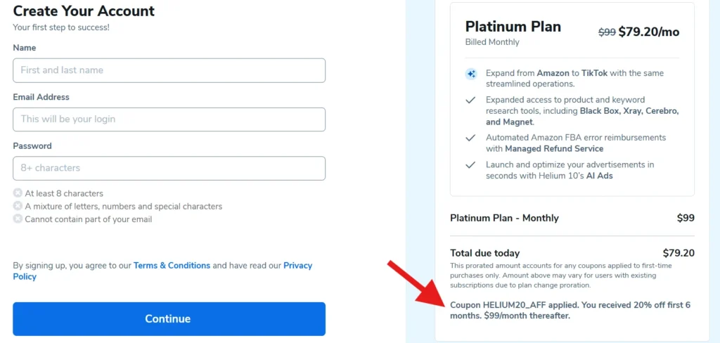 Helium 10 Discount applied