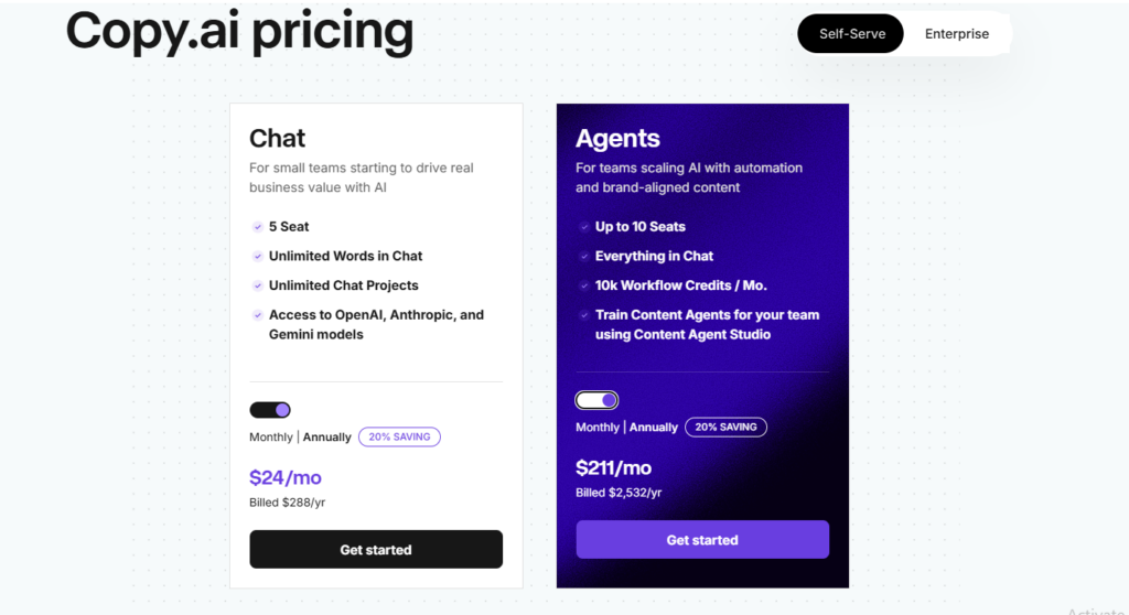 Copy.ai Pricing Plans