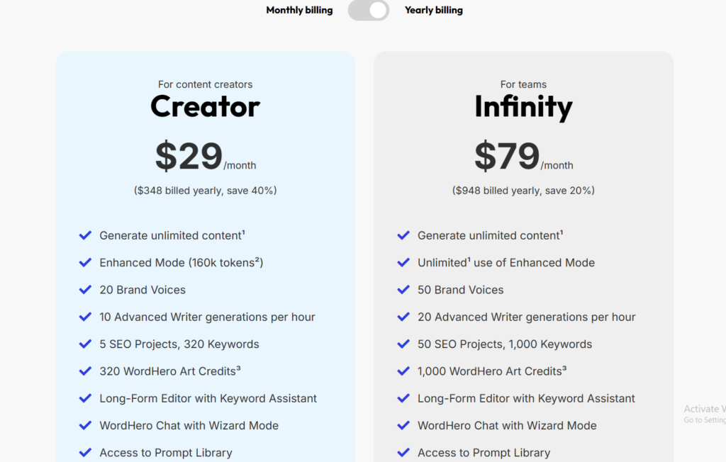 WordHero Pricing Plans