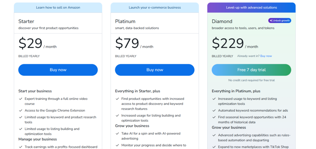 Helium 10 Pricing Plans