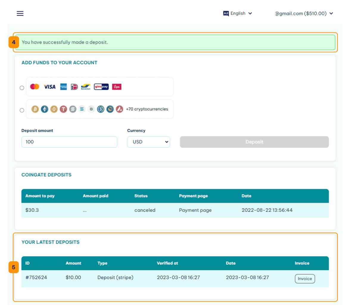 You'll see your deposit notification