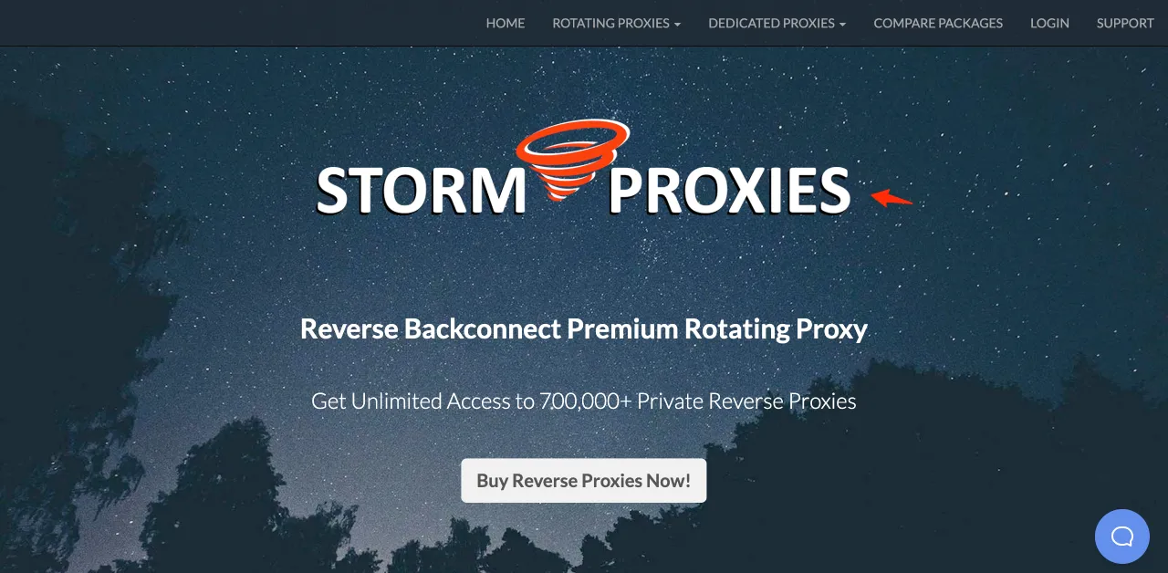 Storm Proxies homepage