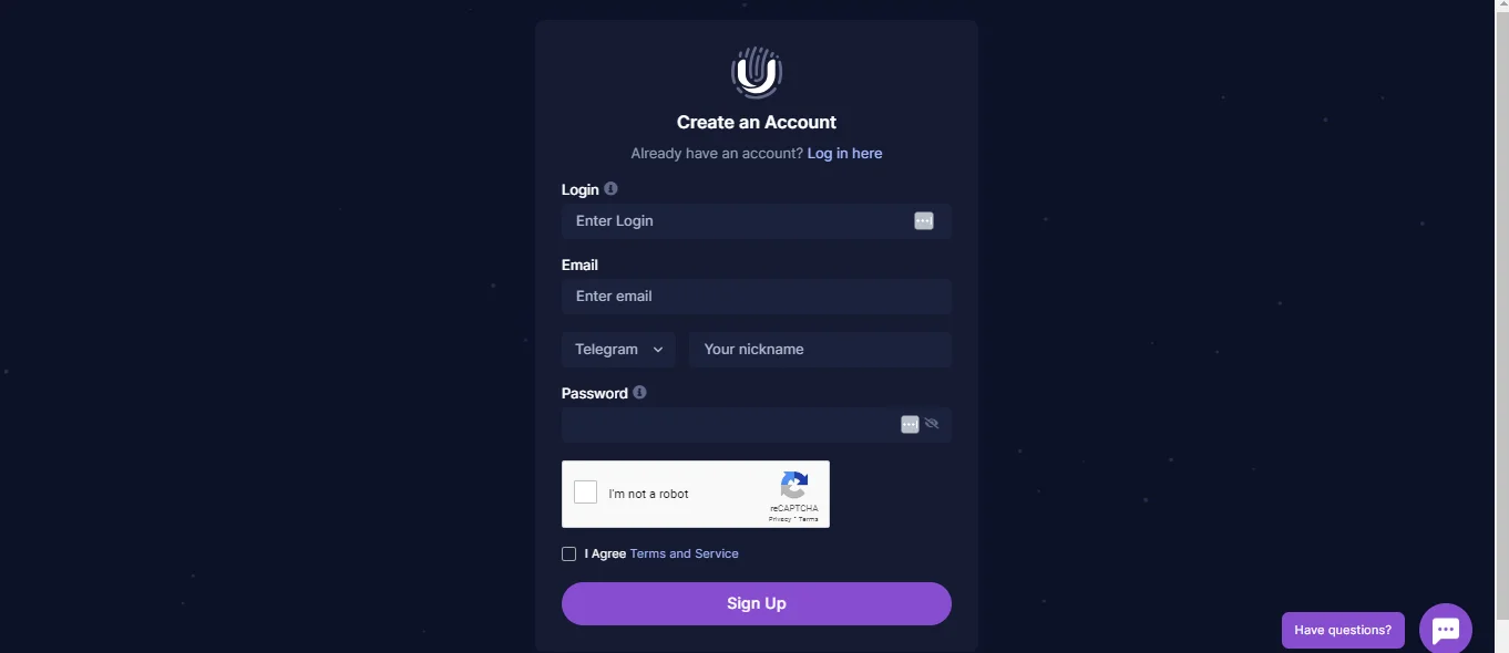 create an account