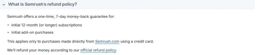 Semrush refund policy