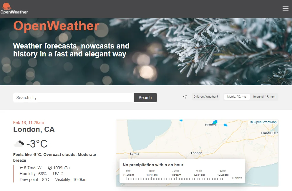 Open weather homepage