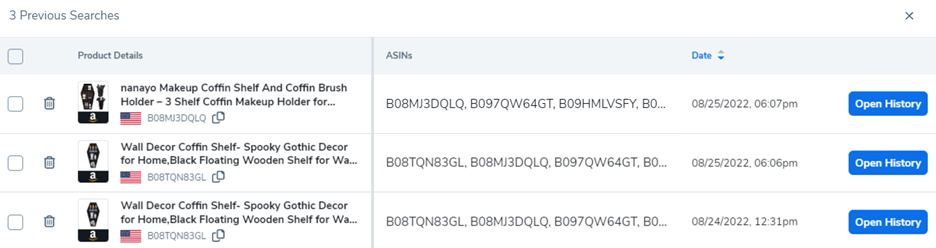 search by selecting Open History
