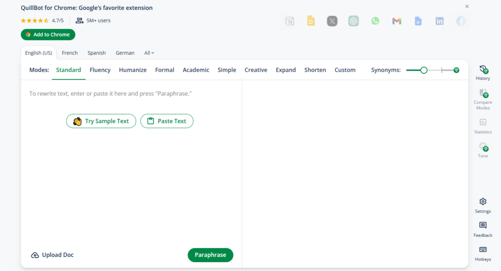 QuillBot features: Advanced Paraphrasing Modes