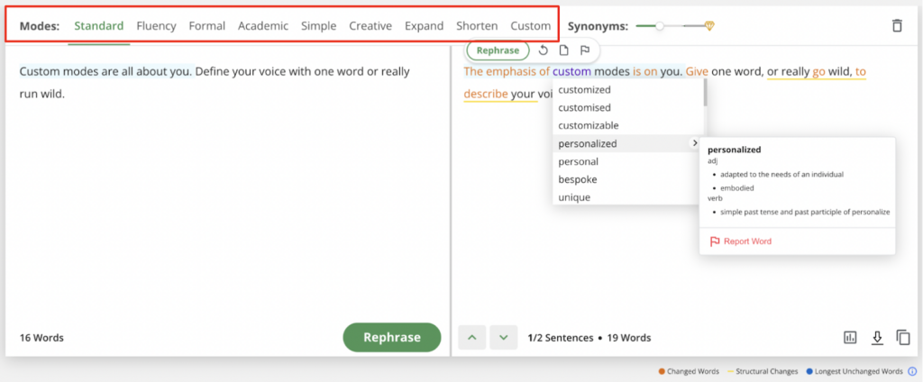 QuillBot features - Command-Based Editing