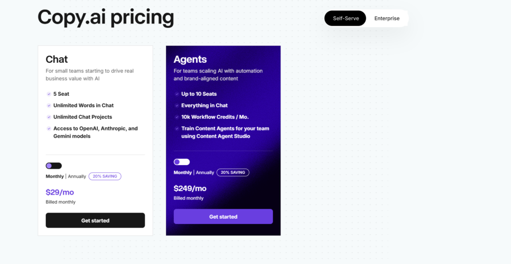 Copy AI pricing