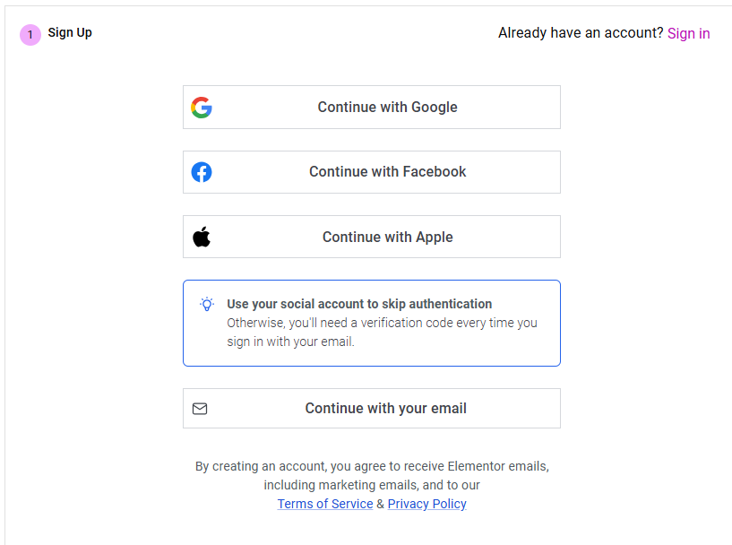 sign up
