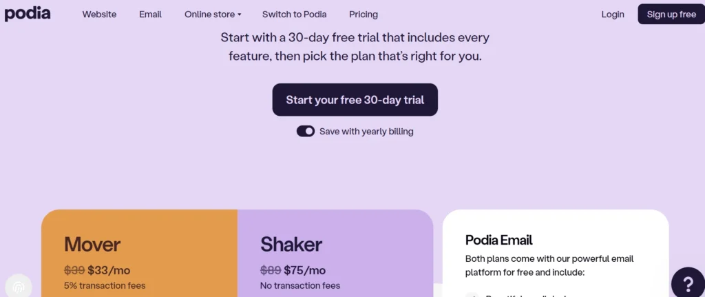 podia pricing plans