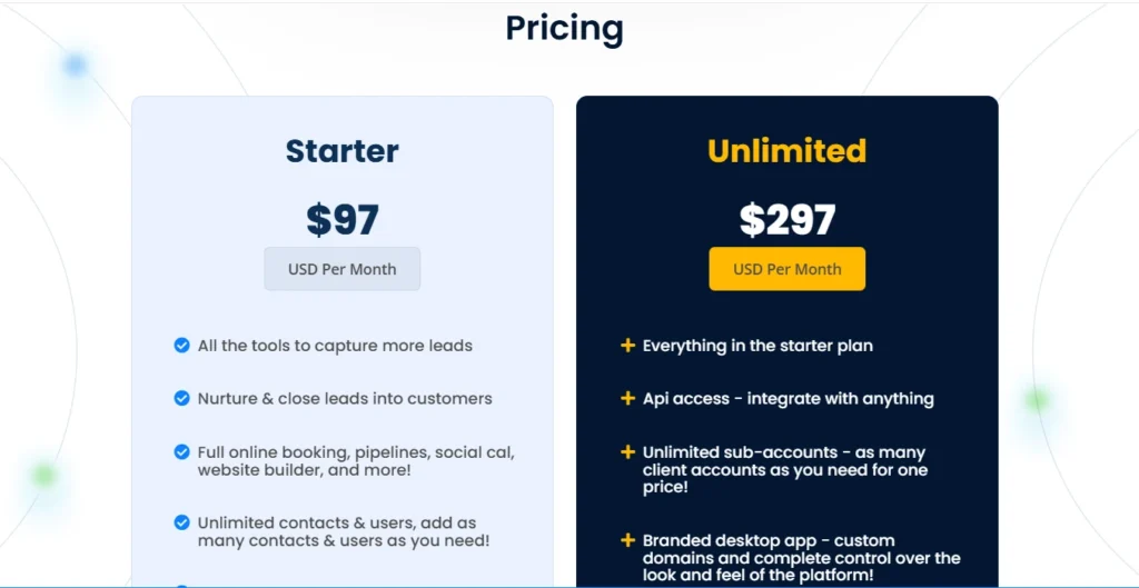 gohighlevel pricing