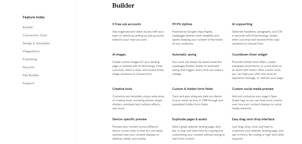 Leadpages all Features