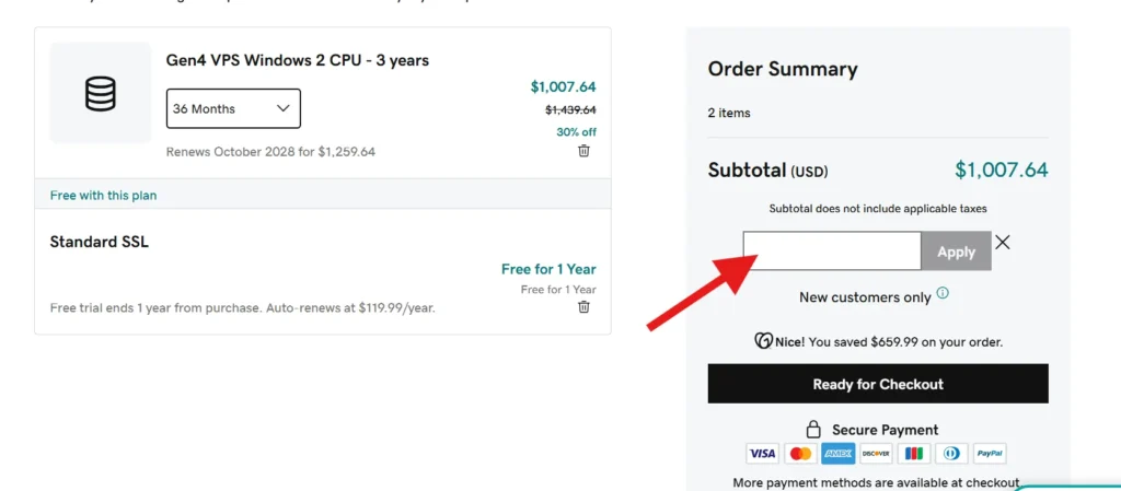 Godaddy VPS Checkout