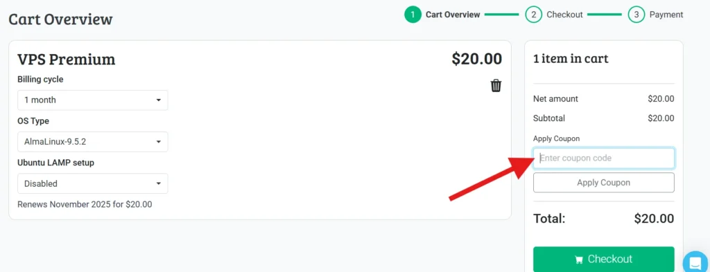 Miss Hosting Coupon checkout 