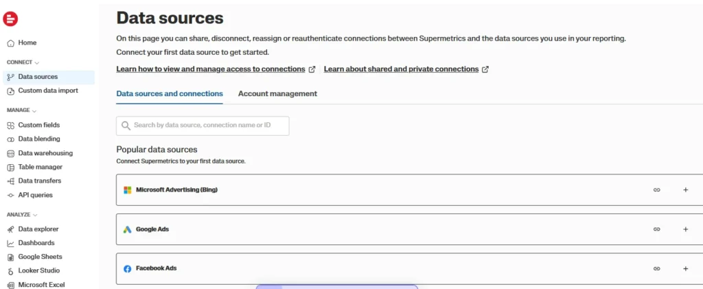 Supermetrics Data Souurces in 