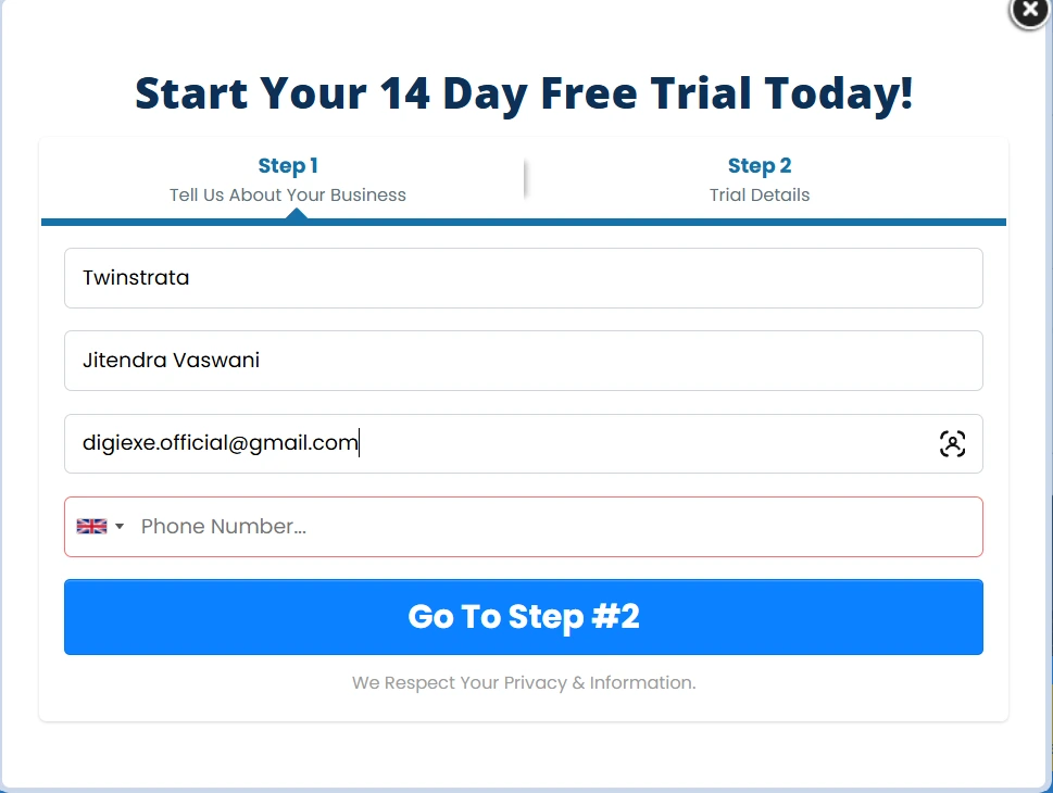 14 days free trial- add account