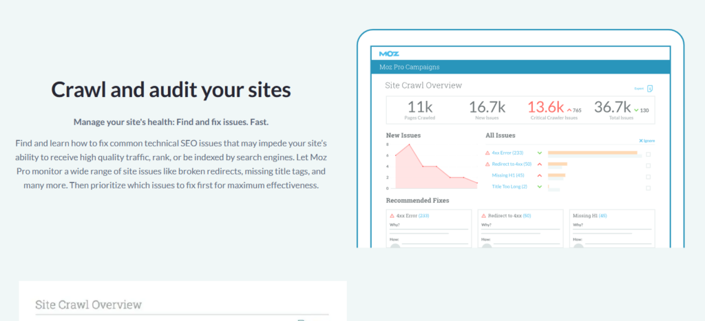 Moz Pro Site Auditing
