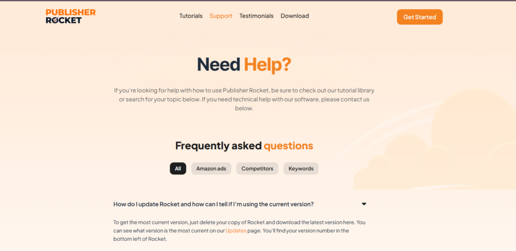 Customer Support Offered by Publisher Rocket