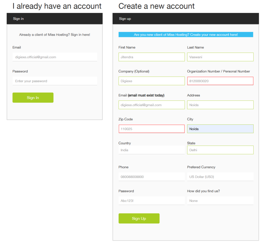 login credentials