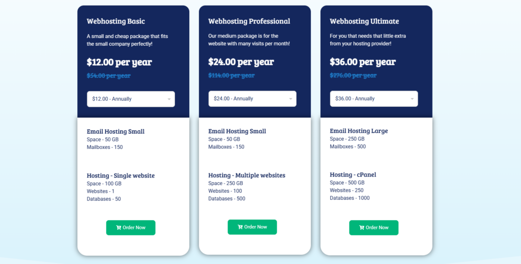 Miss Hosting pricing plans
