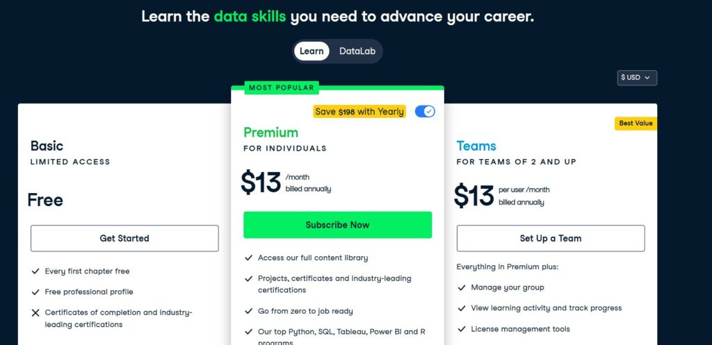 DataCamp's Pricing Plans
