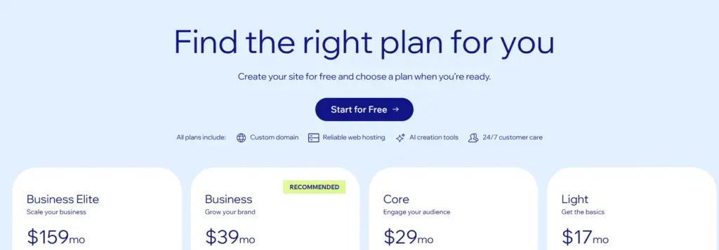 Wix Pricing Plans