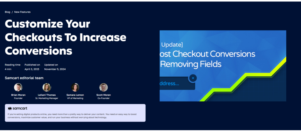 SamCart Customizable Checkout Fields