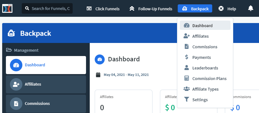 ClickFunnels Review - Affiliate Management (Backpack)