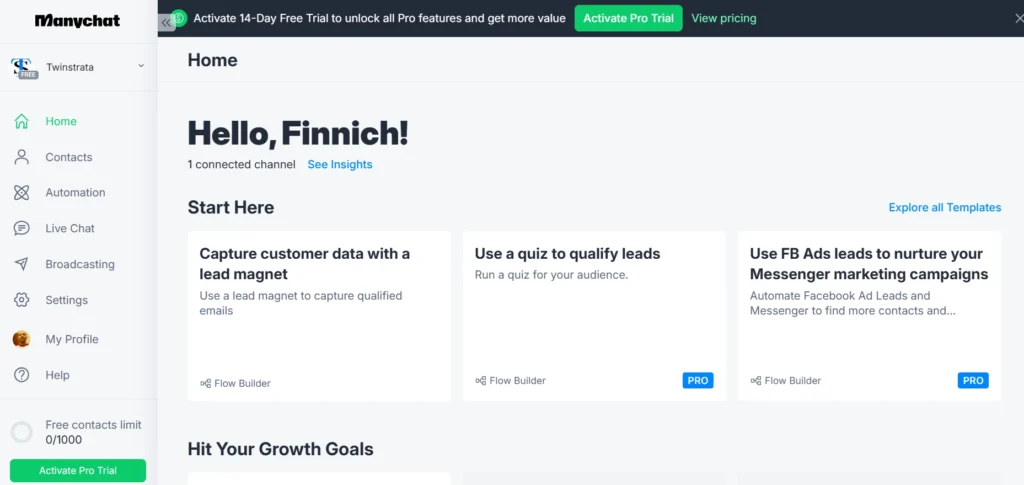 manychat dashboard
